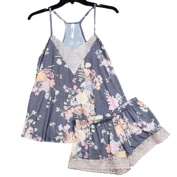 Flora by Flora Nikrooz Other - Flora Nikrooz Floretta Printed Pajama Set Cami and Shorts Set XS Gray Floral